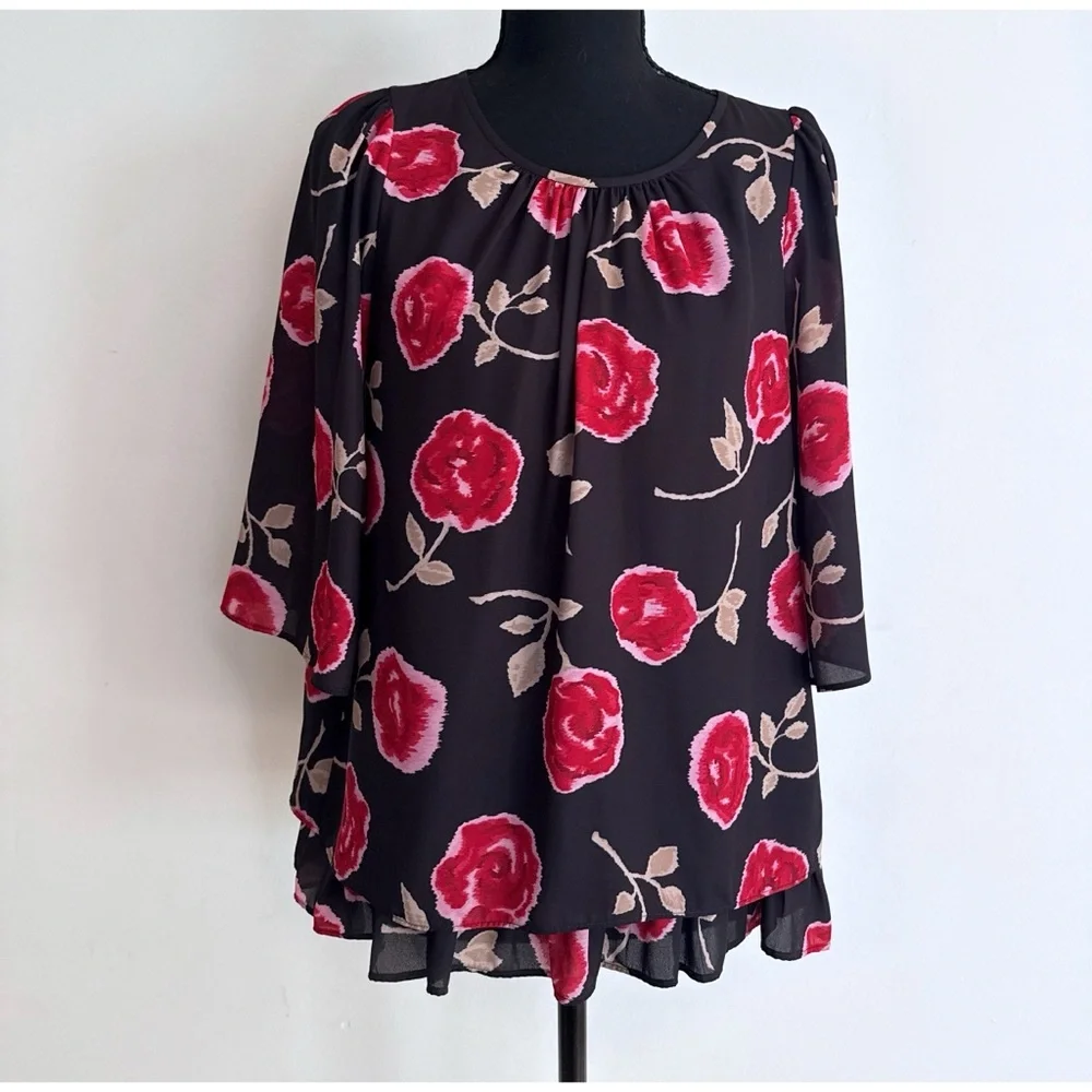 EUC Kate Spade NY Hazy Rose Floral Double Layer Ruffle Tier Top Blouse S​